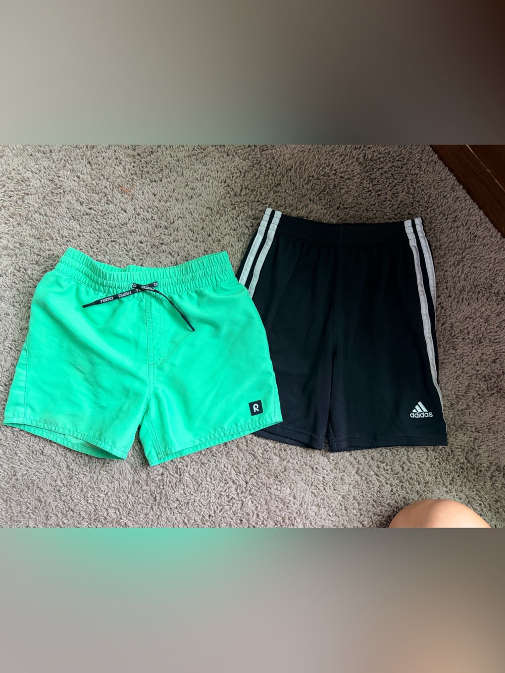 Green Swim Shorts & Adidas Black Athletic Shorts
